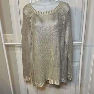 Karlie Size Medium Metallic Cream Oversized Knit Sweater‎